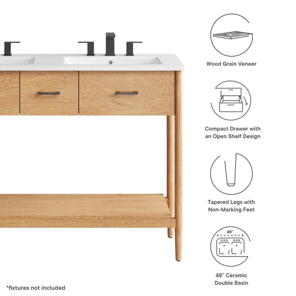 Modway Furniture Zaire 48" Double Sink Bathroom Vanity - Modern Mid-Century Design with Ample Storage & Style Natural White EEI-6826-NAT-WHI