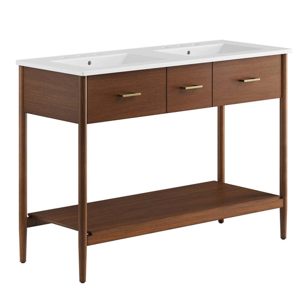 Modway Furniture Zaire 48" Double Sink Bathroom Vanity - Modern Mid-Century Design with Ample Storage & Style Walnut White EEI-6826-WAL-WHI