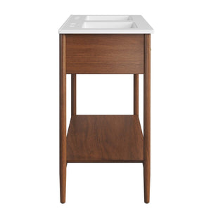 Modway Furniture Zaire 48" Double Sink Bathroom Vanity - Modern Mid-Century Design with Ample Storage & Style Walnut White EEI-6826-WAL-WHI