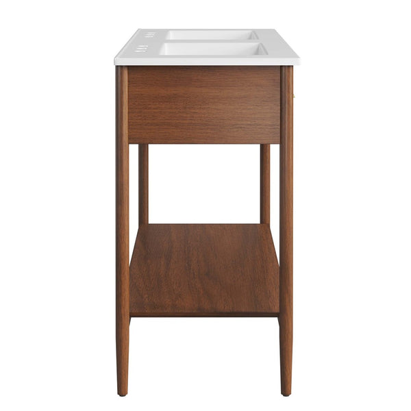 Modway Furniture Zaire 48" Double Sink Bathroom Vanity - Modern Mid-Century Design with Ample Storage & Style Walnut White EEI-6826-WAL-WHI