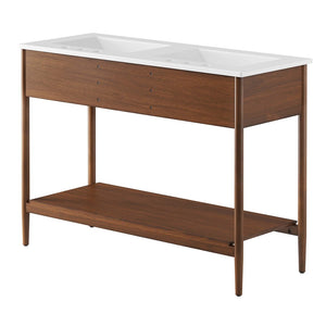Modway Furniture Zaire 48" Double Sink Bathroom Vanity - Modern Mid-Century Design with Ample Storage & Style Walnut White EEI-6826-WAL-WHI