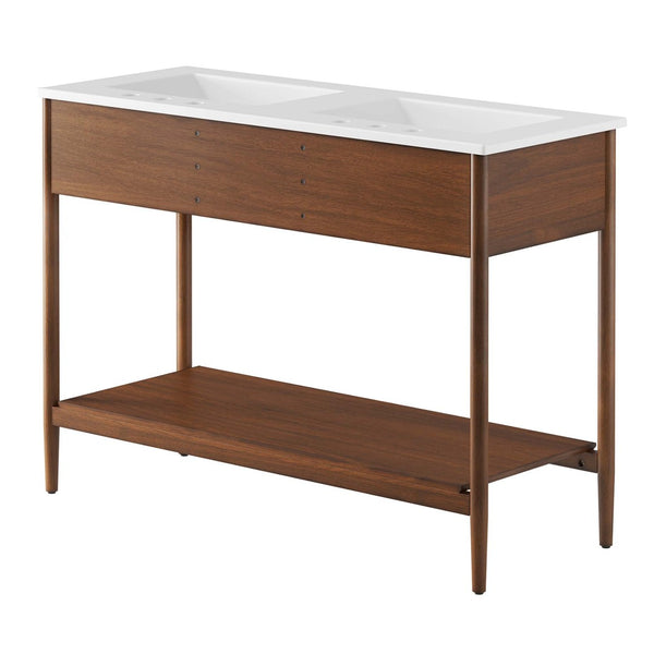 Modway Furniture Zaire 48" Double Sink Bathroom Vanity - Modern Mid-Century Design with Ample Storage & Style Walnut White EEI-6826-WAL-WHI