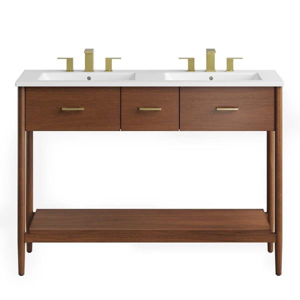 Modway Furniture Zaire 48" Double Sink Bathroom Vanity - Modern Mid-Century Design with Ample Storage & Style Walnut White EEI-6826-WAL-WHI