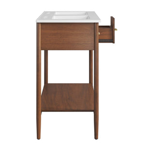 Modway Furniture Zaire 48" Double Sink Bathroom Vanity - Modern Mid-Century Design with Ample Storage & Style Walnut White EEI-6826-WAL-WHI