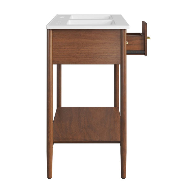 Modway Furniture Zaire 48" Double Sink Bathroom Vanity - Modern Mid-Century Design with Ample Storage & Style Walnut White EEI-6826-WAL-WHI