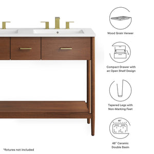 Modway Furniture Zaire 48" Double Sink Bathroom Vanity - Modern Mid-Century Design with Ample Storage & Style Walnut White EEI-6826-WAL-WHI