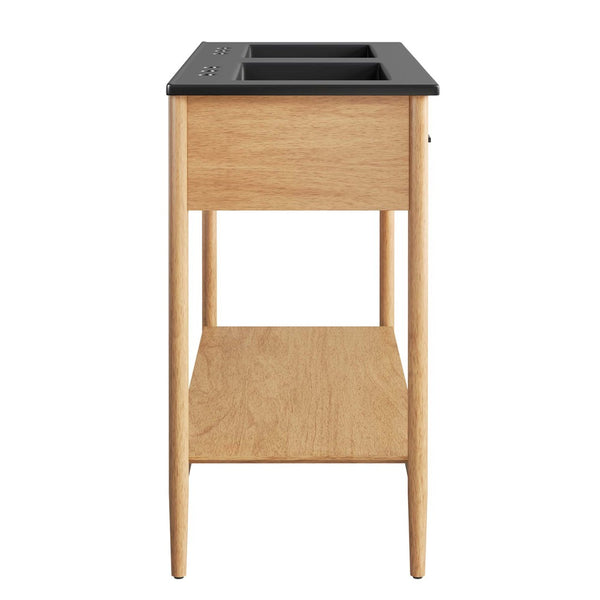 Modway Furniture Zaire 48" Double Sink Bathroom Vanity with Modern Mid-Century Style and Ample Storage Solutions Natural Black EEI-6827-NAT-BLK