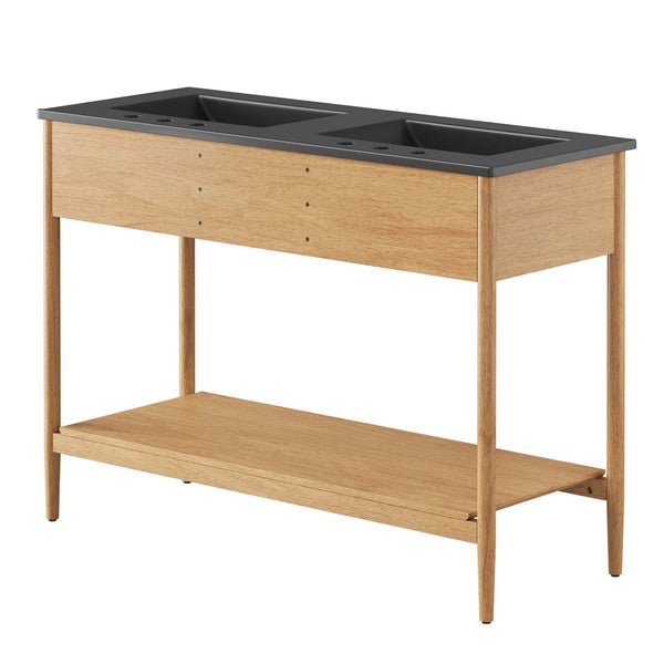 Modway Furniture Zaire 48" Double Sink Bathroom Vanity with Modern Mid-Century Style and Ample Storage Solutions Natural Black EEI-6827-NAT-BLK