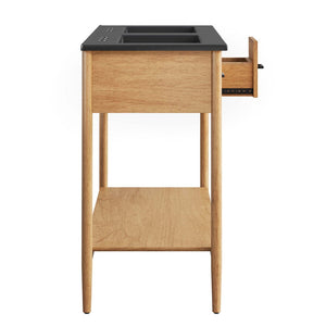 Modway Furniture Zaire 48" Double Sink Bathroom Vanity with Modern Mid-Century Style and Ample Storage Solutions Natural Black EEI-6827-NAT-BLK