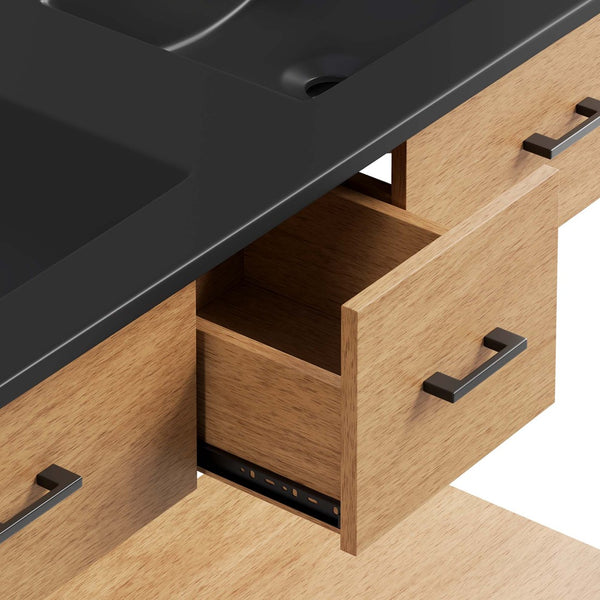 Modway Furniture Zaire 48" Double Sink Bathroom Vanity with Modern Mid-Century Style and Ample Storage Solutions Natural Black EEI-6827-NAT-BLK