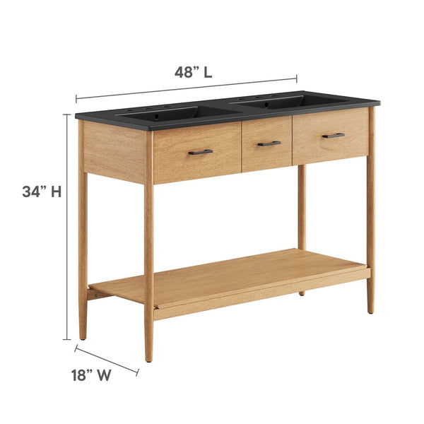 Modway Furniture Zaire 48" Double Sink Bathroom Vanity with Modern Mid-Century Style and Ample Storage Solutions Natural Black EEI-6827-NAT-BLK