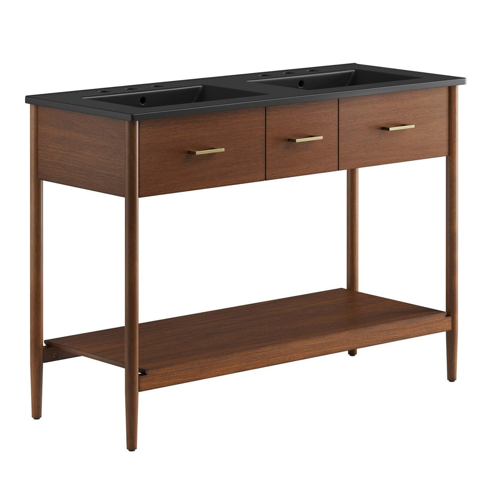 Modway Furniture Zaire 48" Double Sink Bathroom Vanity with Modern Mid-Century Style and Ample Storage Solutions Walnut Black EEI-6827-WAL-BLK