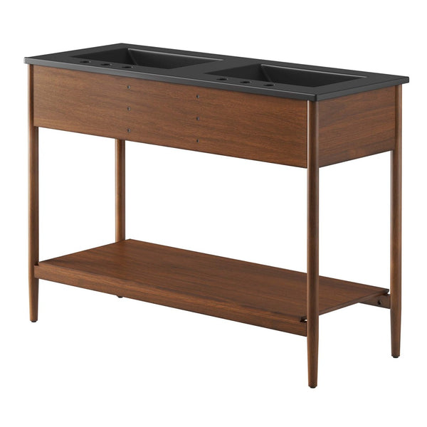 Modway Furniture Zaire 48" Double Sink Bathroom Vanity with Modern Mid-Century Style and Ample Storage Solutions Walnut Black EEI-6827-WAL-BLK