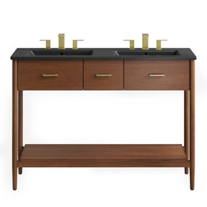 Modway Furniture Zaire 48" Double Sink Bathroom Vanity with Modern Mid-Century Style and Ample Storage Solutions Walnut Black EEI-6827-WAL-BLK
