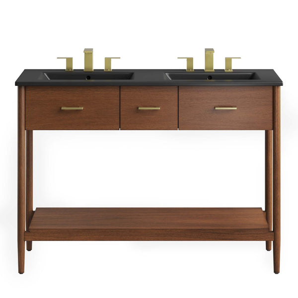 Modway Furniture Zaire 48" Double Sink Bathroom Vanity with Modern Mid-Century Style and Ample Storage Solutions Walnut Black EEI-6827-WAL-BLK