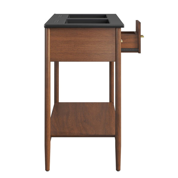 Modway Furniture Zaire 48" Double Sink Bathroom Vanity with Modern Mid-Century Style and Ample Storage Solutions Walnut Black EEI-6827-WAL-BLK