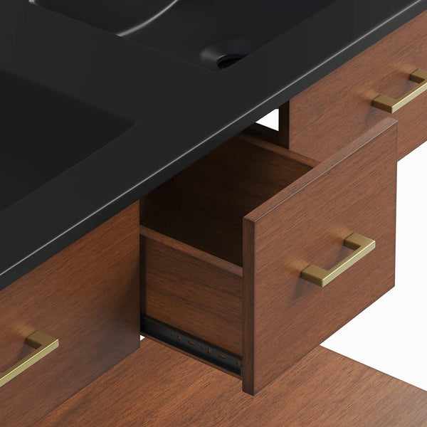 Modway Furniture Zaire 48" Double Sink Bathroom Vanity with Modern Mid-Century Style and Ample Storage Solutions Walnut Black EEI-6827-WAL-BLK