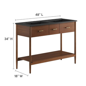 Modway Furniture Zaire 48" Double Sink Bathroom Vanity with Modern Mid-Century Style and Ample Storage Solutions Walnut Black EEI-6827-WAL-BLK