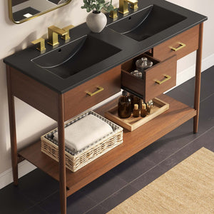 Modway Furniture Zaire 48" Double Sink Bathroom Vanity with Modern Mid-Century Style and Ample Storage Solutions Walnut Black EEI-6827-WAL-BLK