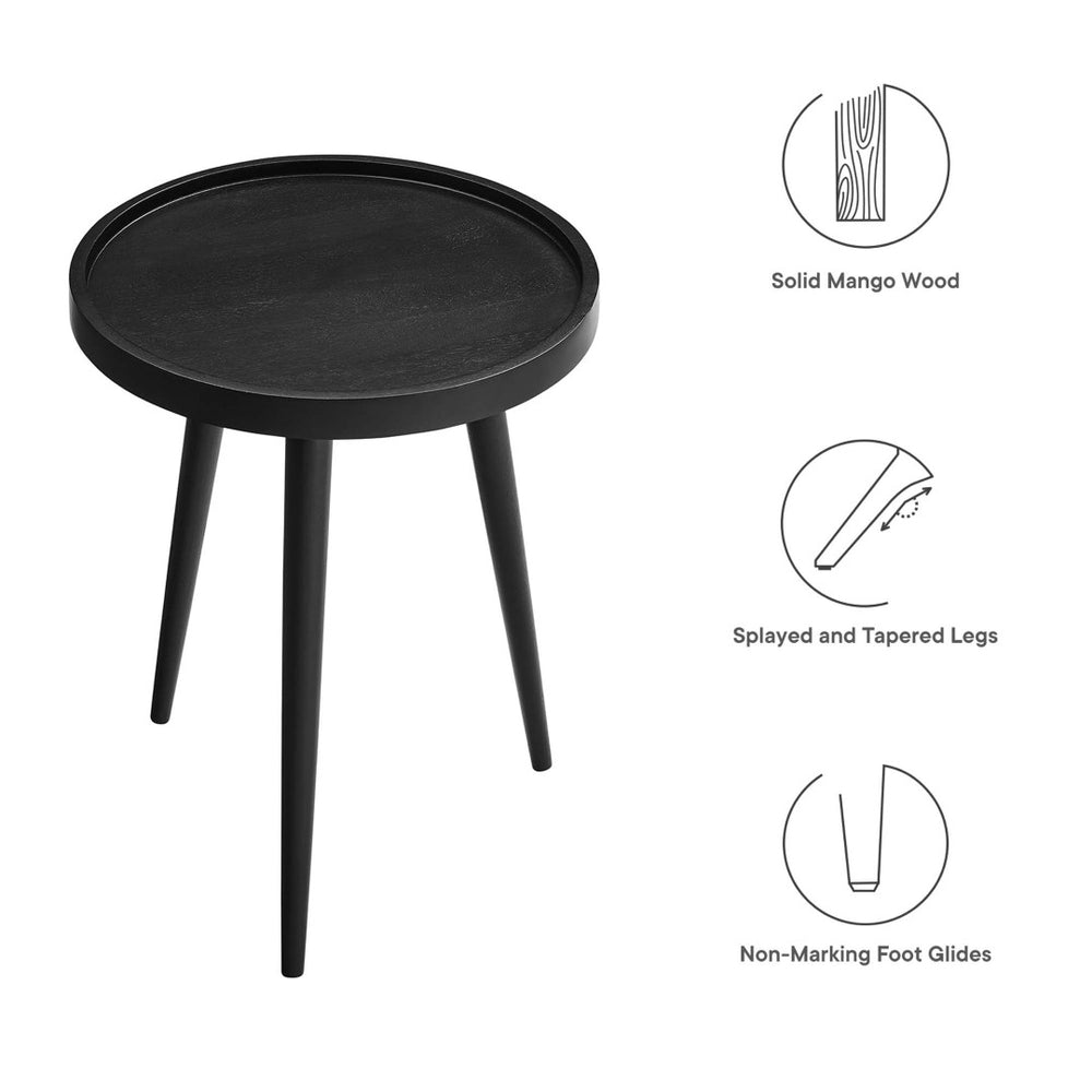 Modway Furniture Chiro Round Wood Side Table - Stylish Mid-Century Accent with Durable Tray Top and Splayed Legs Black EEI-6830-BLK