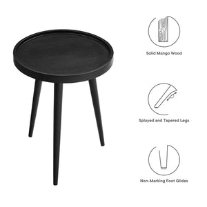 Modway Furniture Chiro Round Wood Side Table - Stylish Mid-Century Accent with Durable Tray Top and Splayed Legs Black EEI-6830-BLK