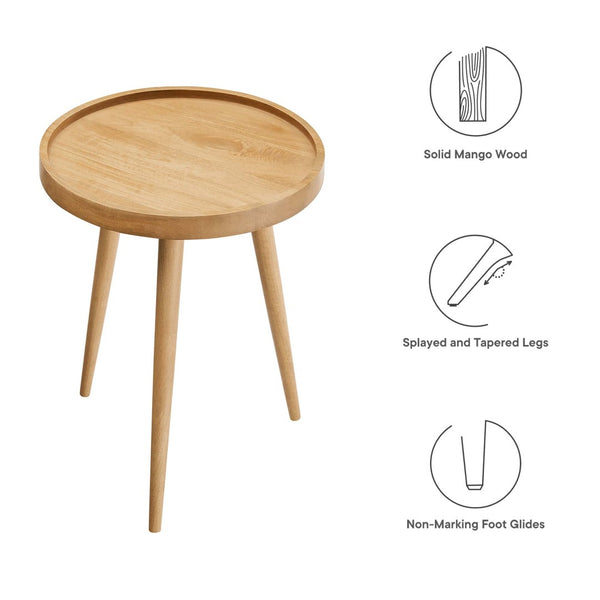 Modway Furniture Chiro Round Wood Side Table - Stylish Mid-Century Accent with Durable Tray Top and Splayed Legs Natural EEI-6830-NAT