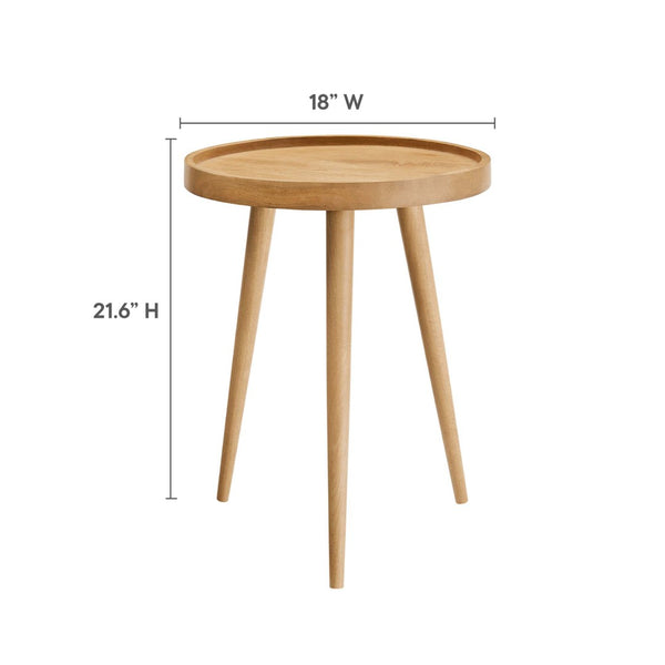 Modway Furniture Chiro Round Wood Side Table - Stylish Mid-Century Accent with Durable Tray Top and Splayed Legs Natural EEI-6830-NAT