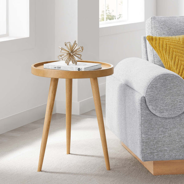 Modway Furniture Chiro Round Wood Side Table - Stylish Mid-Century Accent with Durable Tray Top and Splayed Legs Natural EEI-6830-NAT