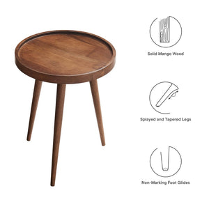 Modway Furniture Chiro Round Wood Side Table - Stylish Mid-Century Accent with Durable Tray Top and Splayed Legs Walnut EEI-6830-WAL