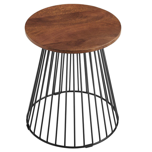 Modway Furniture Valeo Round Side Table - Rustic Mango Wood Top & Sleek Metal Frame for Versatile Home Decor Use EEI-6831-WAL