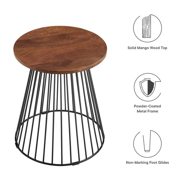 Modway Furniture Valeo Round Side Table - Rustic Mango Wood Top & Sleek Metal Frame for Versatile Home Decor Use EEI-6831-WAL