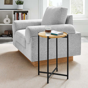 Modway Furniture Xilo Round Wood and Metal Side Table - Versatile Accent Table for Living Rooms, Bedrooms & More EEI-6832-OAK