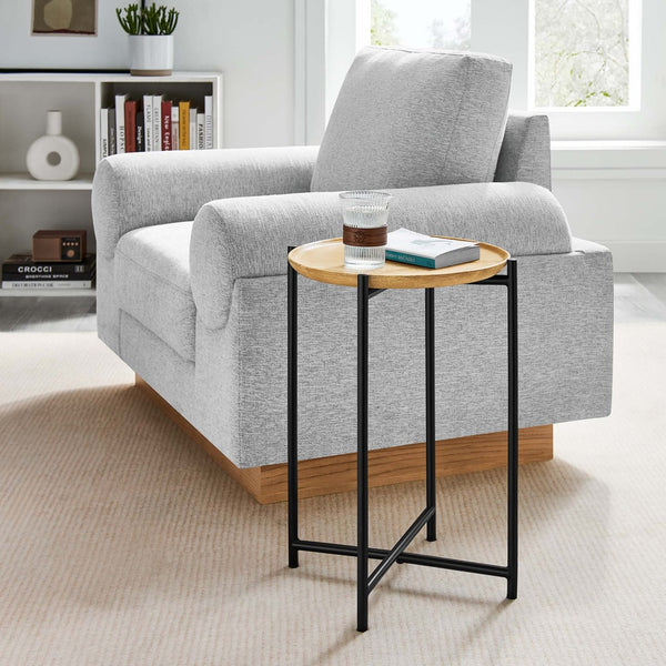 Modway Furniture Xilo Round Wood and Metal Side Table - Versatile Accent Table for Living Rooms, Bedrooms & More EEI-6832-OAK