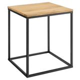 Zora Square Wood and Metal Side Table Brown, Oak EEI-6833-OAK