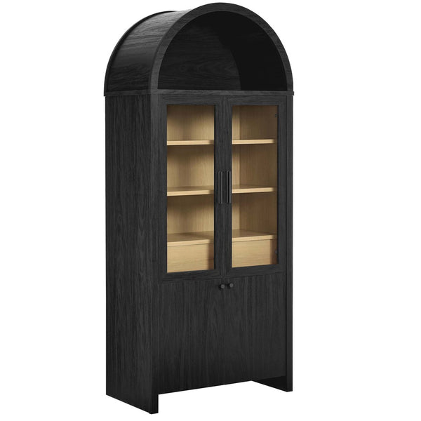 Modway Furniture Evie Arched Tall Display Cabinet - Modern Black Oak Storage with Glass Doors & Adjustable Shelves EEI-6834-BLK-OAK