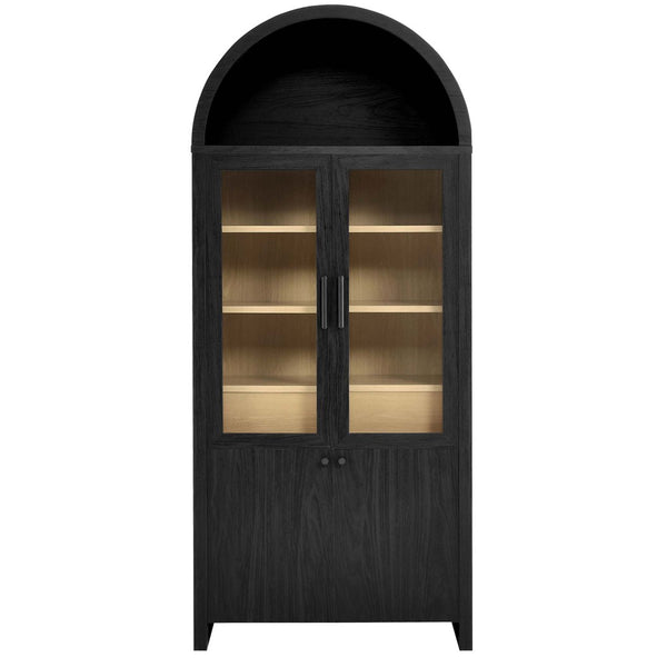 Modway Furniture Evie Arched Tall Display Cabinet - Modern Black Oak Storage with Glass Doors & Adjustable Shelves EEI-6834-BLK-OAK