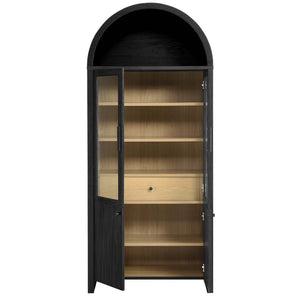Modway Furniture Evie Arched Tall Display Cabinet - Modern Black Oak Storage with Glass Doors & Adjustable Shelves EEI-6834-BLK-OAK