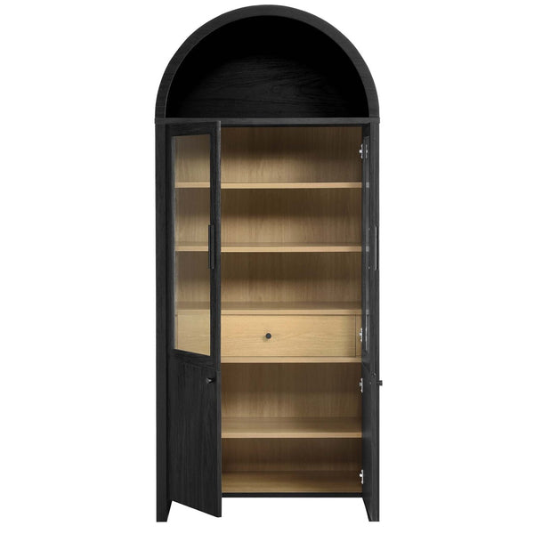 Modway Furniture Evie Arched Tall Display Cabinet - Modern Black Oak Storage with Glass Doors & Adjustable Shelves EEI-6834-BLK-OAK
