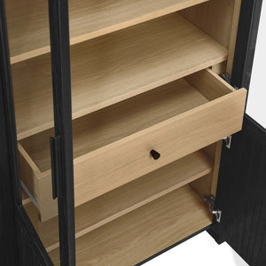 Modway Furniture Evie Arched Tall Display Cabinet - Modern Black Oak Storage with Glass Doors & Adjustable Shelves EEI-6834-BLK-OAK