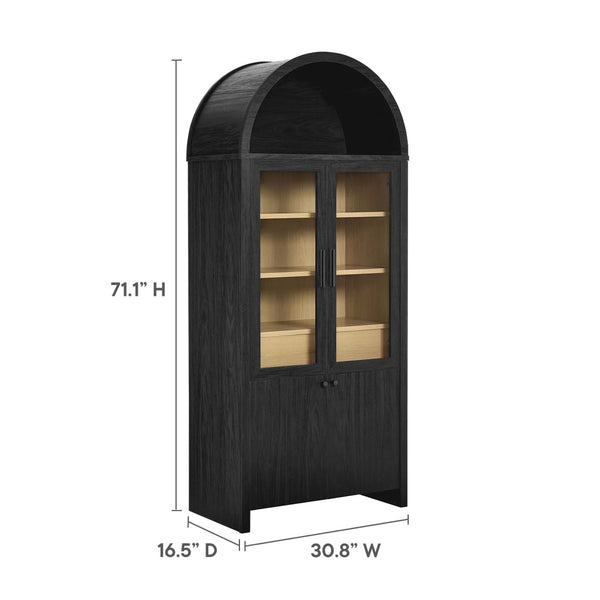 Modway Furniture Evie Arched Tall Display Cabinet - Modern Black Oak Storage with Glass Doors & Adjustable Shelves EEI-6834-BLK-OAK