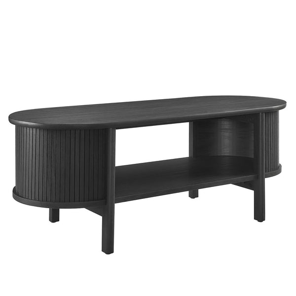 Modway Furniture Cadence Coffee Table - Mid-Century Modern Design with Elegant Oval Shape and Functional Storage Solutions Black EEI-6837-BLK