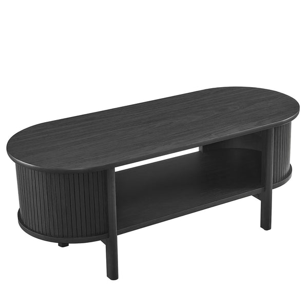 Modway Furniture Cadence Coffee Table - Mid-Century Modern Design with Elegant Oval Shape and Functional Storage Solutions Black EEI-6837-BLK