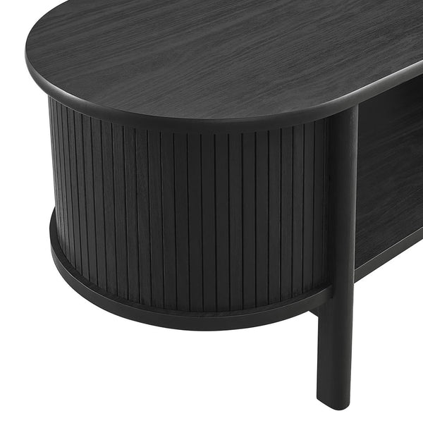 Modway Furniture Cadence Coffee Table - Mid-Century Modern Design with Elegant Oval Shape and Functional Storage Solutions Black EEI-6837-BLK