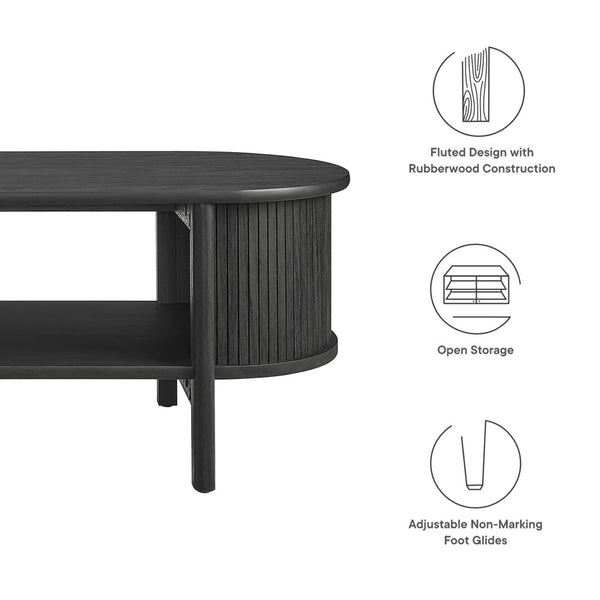 Modway Furniture Cadence Coffee Table - Mid-Century Modern Design with Elegant Oval Shape and Functional Storage Solutions Black EEI-6837-BLK