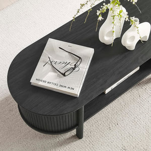Modway Furniture Cadence Coffee Table - Mid-Century Modern Design with Elegant Oval Shape and Functional Storage Solutions Black EEI-6837-BLK