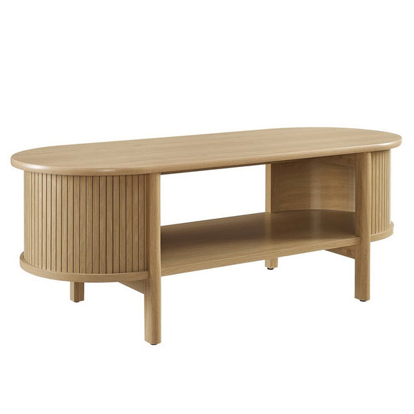 Modway Furniture Cadence Coffee Table - Mid-Century Modern Design with Elegant Oval Shape and Functional Storage Solutions Oak EEI-6837-OAK