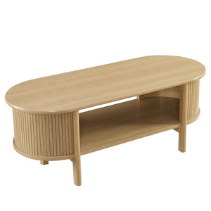 Modway Furniture Cadence Coffee Table - Mid-Century Modern Design with Elegant Oval Shape and Functional Storage Solutions Oak EEI-6837-OAK