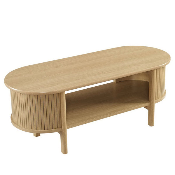 Modway Furniture Cadence Coffee Table - Mid-Century Modern Design with Elegant Oval Shape and Functional Storage Solutions Oak EEI-6837-OAK