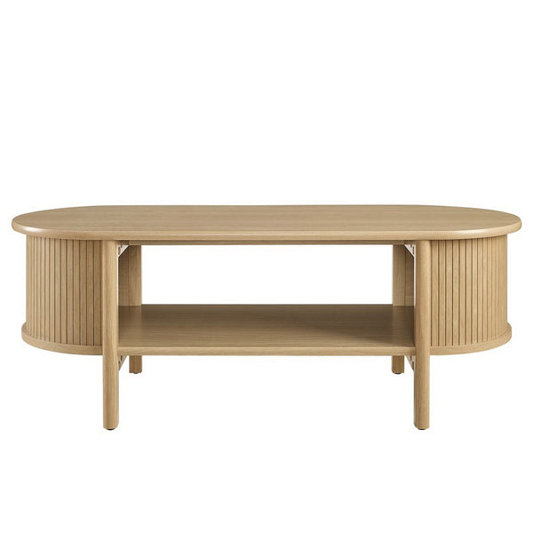 Modway Furniture Cadence Coffee Table - Mid-Century Modern Design with Elegant Oval Shape and Functional Storage Solutions Oak EEI-6837-OAK