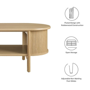 Modway Furniture Cadence Coffee Table - Mid-Century Modern Design with Elegant Oval Shape and Functional Storage Solutions Oak EEI-6837-OAK